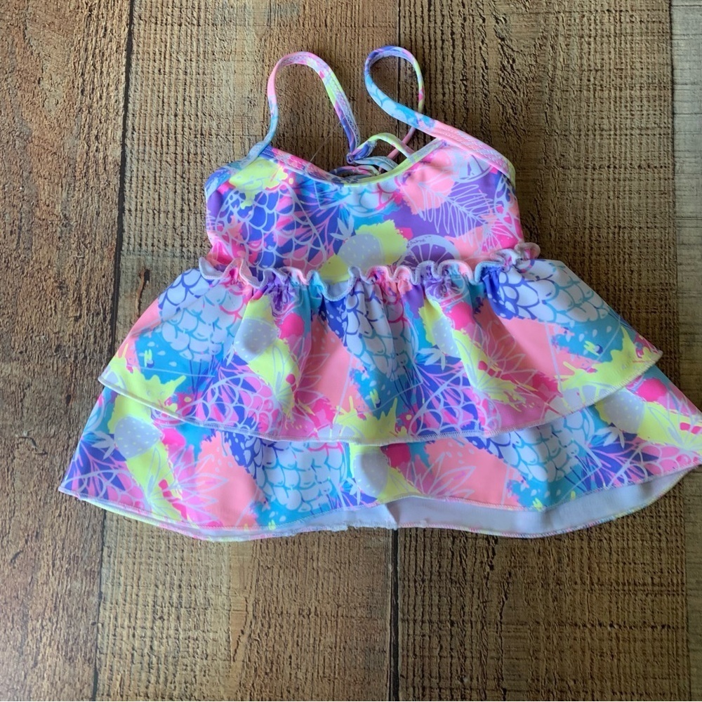 Blueberry bay girls tankini swimsuit neon ruffle top -2T